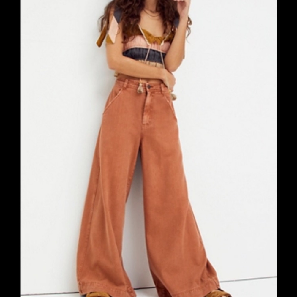 New Free People Hampton Extreme Wideleg Jeans Denim Pants Sz 28/6 Small Brown.